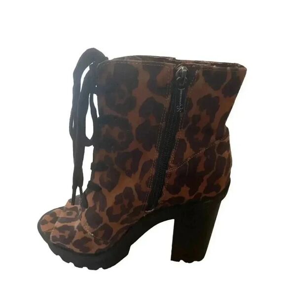 Jessica Simpson Leopard  Print Lizzah Peep-Toe Lug-Sole Bootie SZ 7M - Picture 9 of 11